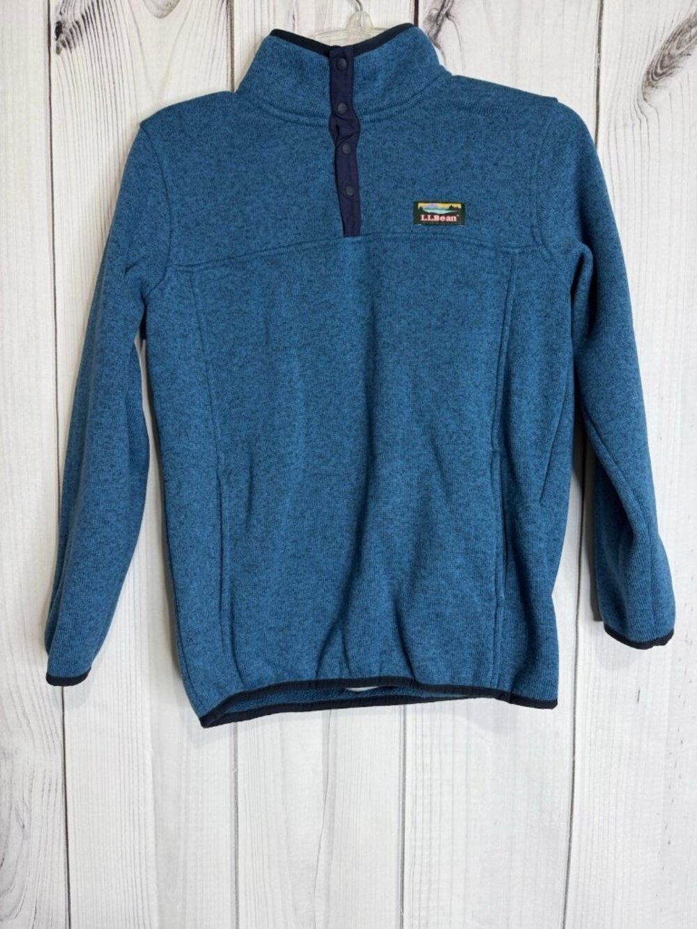 LL Bean 1/4 Snap Fleece Pullover Sweater Boys Youth Size L (14-16) Blue